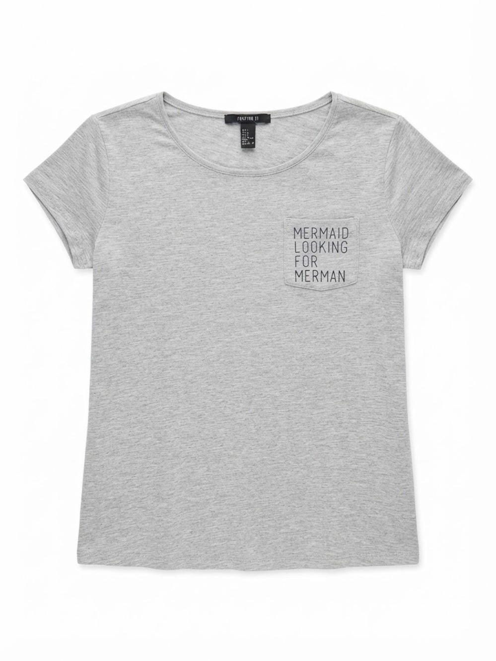 Forever 21 Gray Short Sleeve Pocket Tee with Text Graphic Small